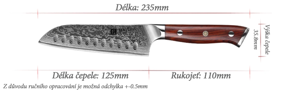 Santoku nůž XinZuo Yu B13R velikost nože